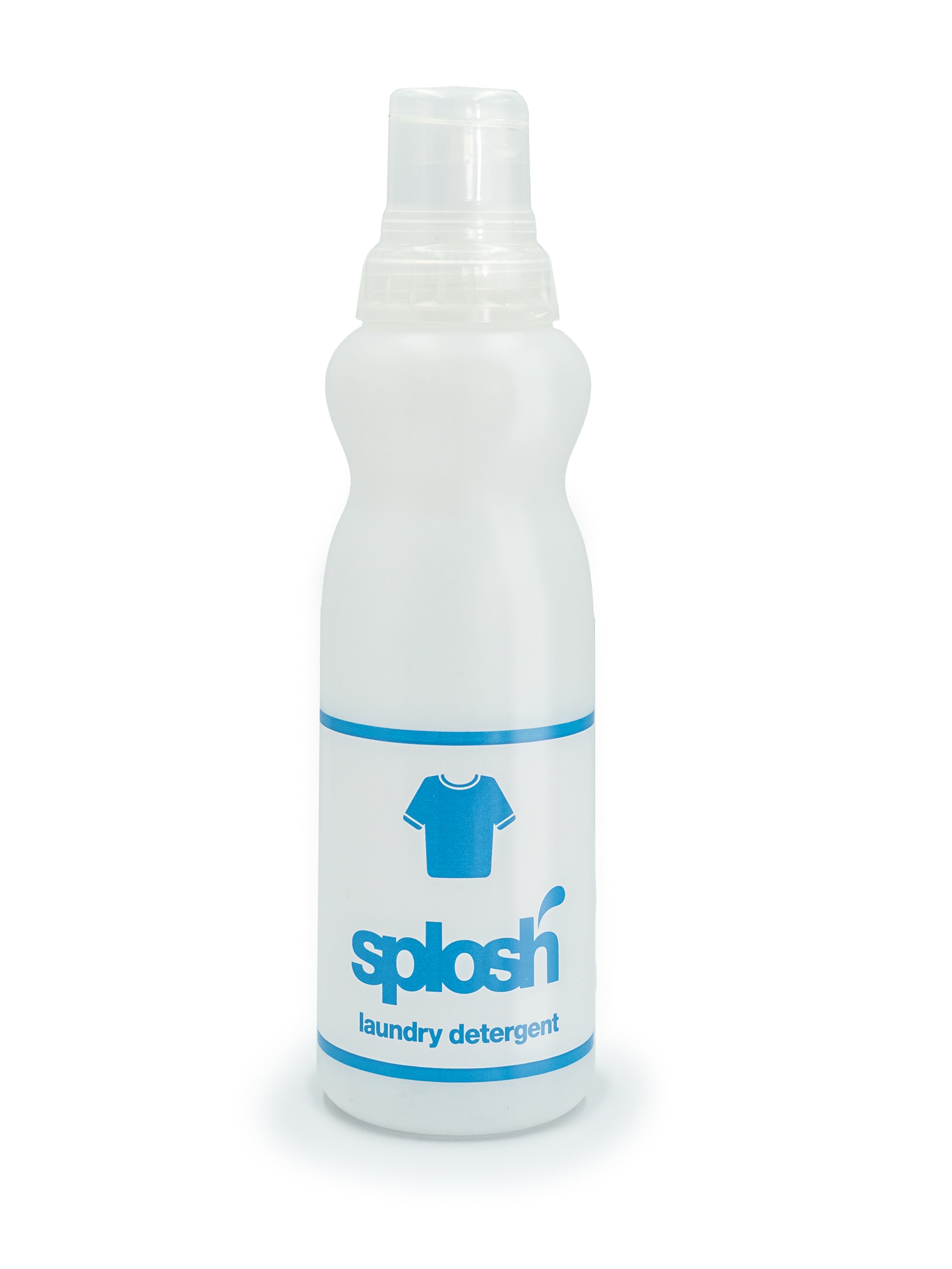 Empty laundry detergent bottle with clever cap