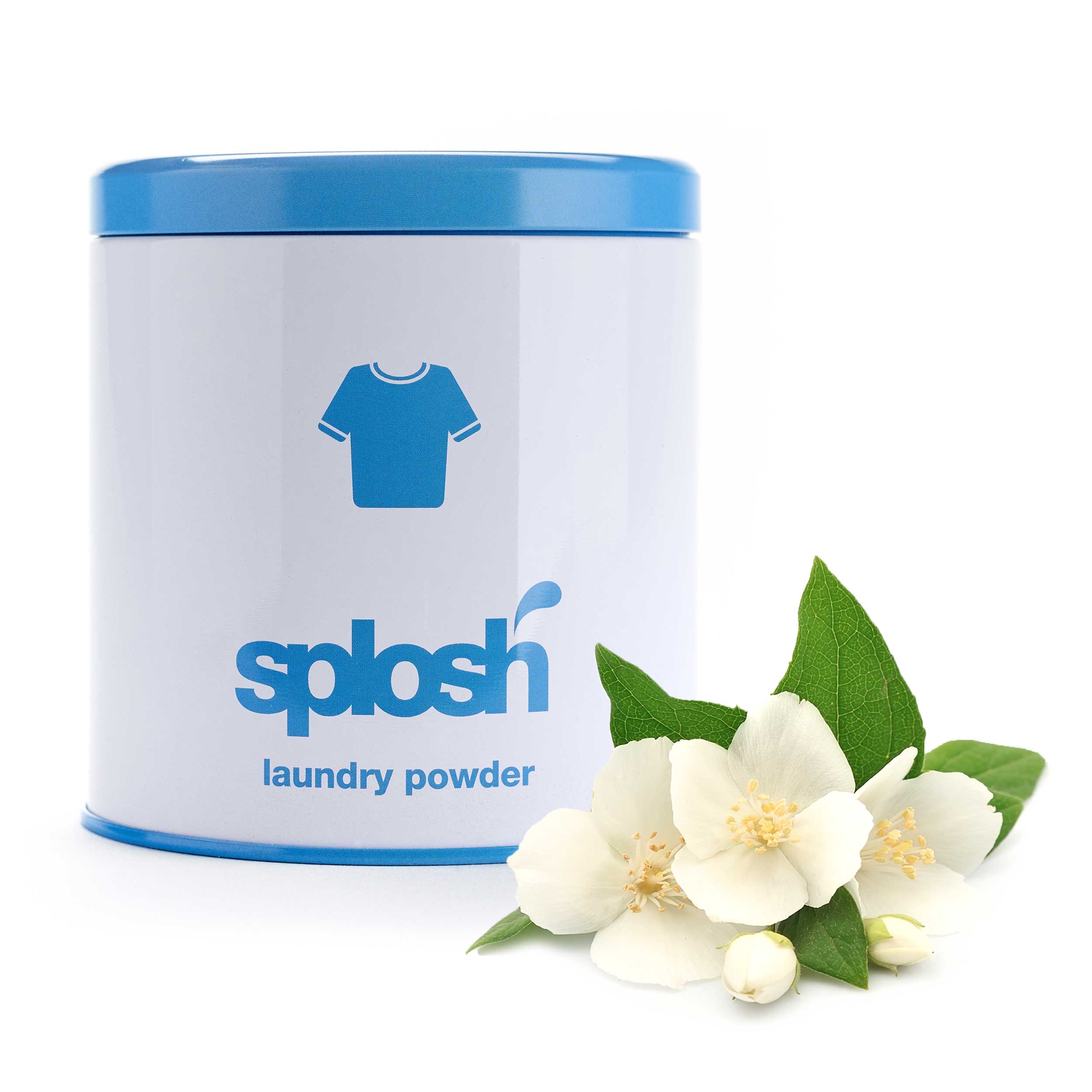 Empty laundry powder tin and scoop